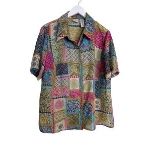 Vintage Emma James Patchwork Print Short Sleeve Blouse